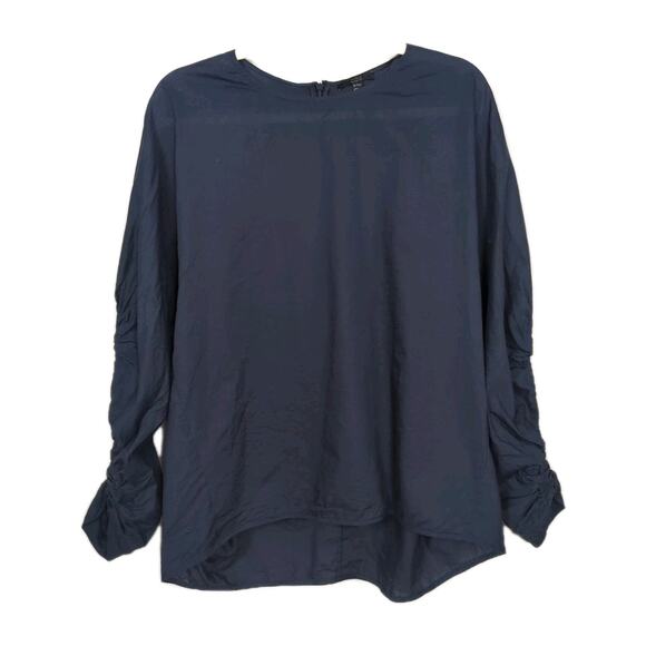 COS Navy Blue Lightweight Cotton Dolman Blouse Elastic Ruching Detail Women's 12 - Picture 1 of 4